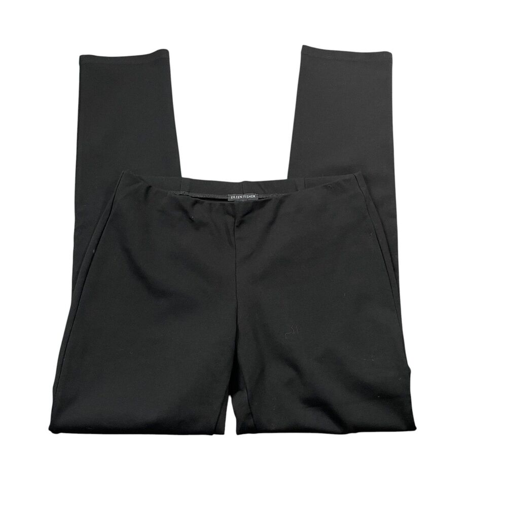 Eileen Fisher Small Black Pull On Elastic Waist Viscose Blend Straight Leg Pants
